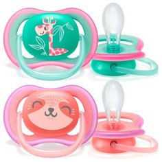 Пустышка силиконовая ортодонтическая Philips AVENT Ultra Air SCF349/12 18+ (2 шт.) розовый/зеленый