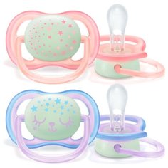 Пустышка силиконовая ортодонтическая Philips AVENT Ultra Air SCF376/12 0-6 м (2 шт.) розовый/фиолетовый