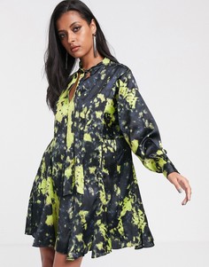 Свободное атласное платье мини с принтом тай-дай ASOS DESIGN-Мульти