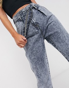Свободные джинсы в винтажном стиле с завышенной талией и поясом Urban Bliss-Синий