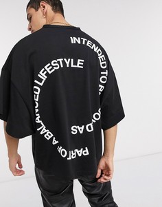 Трикотажная oversized-рубашка с вышивкой и воротником на пуговице ASOS DESIGN-Черный
