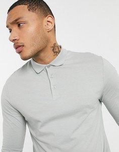 Серое трикотажное поло из органического хлопка с длинными рукавами ASOS DESIGN-Серый