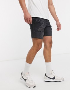 Рваные джинсовые шорты черного цвета Topman-Черный