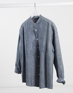Черная выбеленная льняная рубашка свободного кроя с воротником на пуговице ASOS DESIGN-Серый