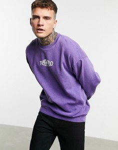 Фиолетовый oversized-свитшот с принтом "Tokyo" ASOS DESIGN