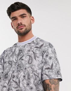 Длинная свободная футболка лавандового цвета с принтом ASOS DESIGN-Мульти