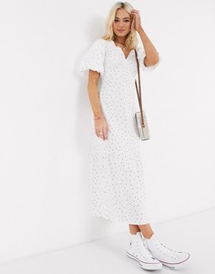 Белое платье миди с пышными рукавами ASOS DESIGN-Мульти