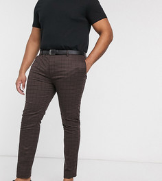 Коричневые брюки скинни в клетку Topman Big & Tall-Мульти