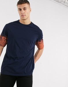 Oversized-футболка с неоновым принтом на рукавах Le Breve-Темно-синий