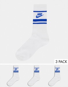 Набор из 3 пар белых носков с синей отделкой Nike Essentials-Белый