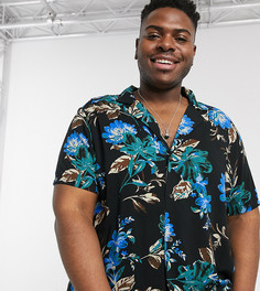 Черная рубашка классического кроя с цветочным принтом ASOS DESIGN Plus-Черный