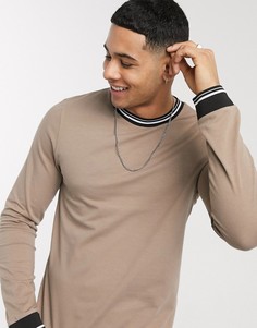 Бежевый обтягивающий лонгслив с контрастной отделкой ASOS DESIGN