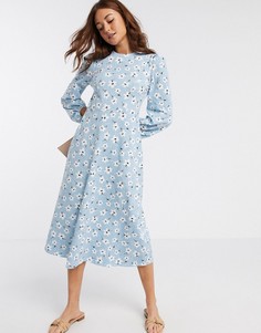 Свободное платье миди с пышными рукавами и принтом ASOS DESIGN-Мульти
