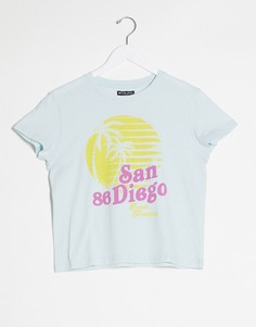 Светло-синяя футболка с принтом Brave Soul-Синий