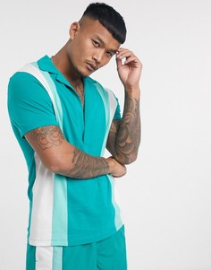Футболка-поло в стиле колор блок из органического хлопка ASOS DESIGN-Зеленый