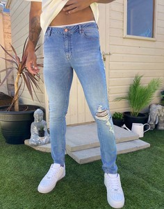 Голубые джинсы скинни со рваной отделкой ASOS DESIGN - 12,5 oz-Синий