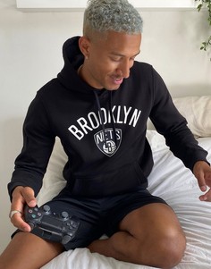 Худи черного цвета с логотипом New Era NBA Brooklyn Nets-Черный