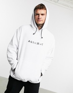 Oversized-худи из флиса с затягивающимися шнурками ASOS DESIGN-Белый