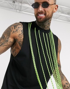 Свободная черная майка с глубокими проймами и бахромой ASOS DESIGN-Черный