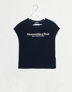 Темно-синяя футболка с круглым вырезом и логотипом Abercrombie & Fitch-Темно-синий