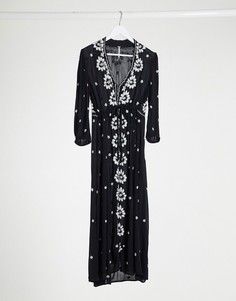 Черное платье макси с вышивкой Free People-Черный