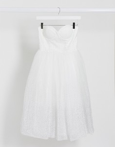 Белое платье миди бандо с тюлевой юбкой Rare London-Белый