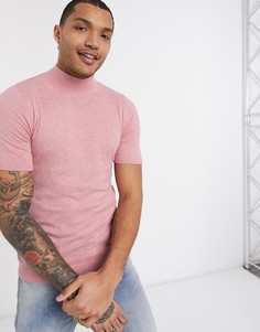 Светло-розовая трикотажная футболка с высоким воротом ASOS DESIGN-Розовый
