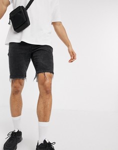 Черные джинсы скинни с необработанным краем и потертостями ASOS DESIGN 12.5oz-Черный