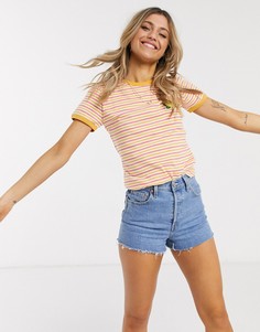 Красная футболка в полоску с накладкой Brave Soul-Красный