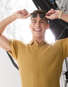Бежевая трикотажная футболка-поло в рубчик ASOS DESIGN-Коричневый