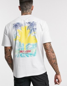 Белая oversized-футболка с принтом на спине Only & Sons-Белый