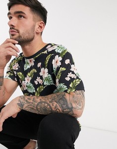 Черная футболка узкого кроя с цветочным принтом Jack & Jones Premium-Черный