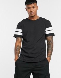 Черная длинная футболка с полосками на рукавах Only & Sons-Черный