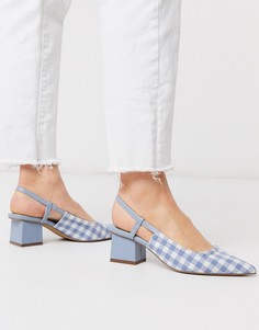 Синие туфли в клетку на блочном каблуке ASOS DESIGN-Мульти