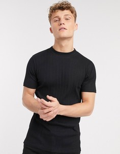Футболка в рубчик с высоким воротником Brave Soul-Черный