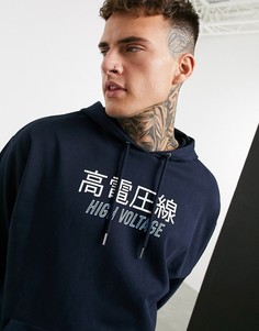 Темно-синее oversized-худи с принтом на груди ASOS DESIGN-Темно-синий
