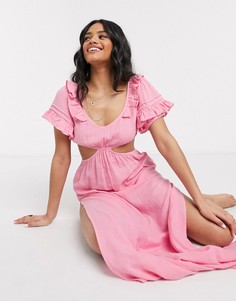 Розовое пляжное платье макси с оборками ASOS DESIGN-Розовый