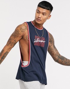 Футболка без рукавов с заниженными проймами и принтом ASOS DESIGN-Темно-синий