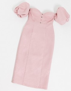 Розовое платье миди с открытыми плечами Rare London-Розовый