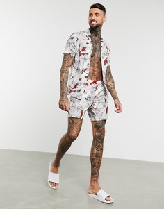 Серые шорты для плавания средней длины от комплекта с принтом ASOS DESIGN-Мульти
