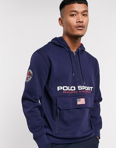 Худи темно-синего цвета с логотипом и карманом Polo Ralph Lauren Sport Capsule-Темно-синий