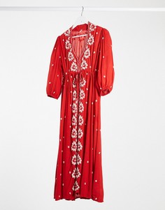 Красное платье макси с вышивкой Free People-Красный