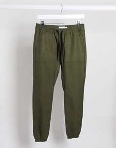 Фланелевые джоггеры цвета хаки Topman-Зеленый