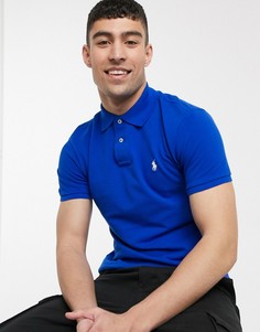 Синее узкое поло из пике с логотипом Polo Ralph Lauren-Синий