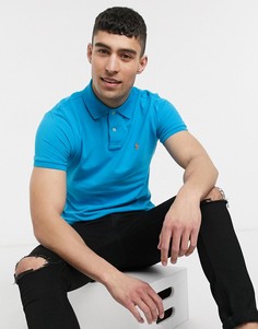 Синее узкое поло из пике с логотипом Polo Ralph Lauren-Синий