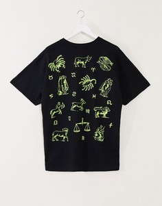 Футболка в стиле oversized с астрологическим принтом HNR LDN-Черный Honour