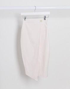 Розовая юбка миди с запахом и пуговицей от комплекта Vesper-Розовый