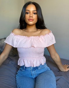 Розовый присборенный топ с открытыми плечами Miss Selfridge-Мульти