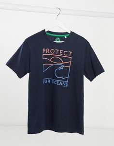 Темно-синяя футболка из переработанного полиэстера с надписью "protect our oceans" Original Penguin-Темно-синий