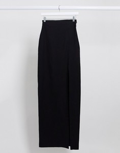 Черная юбка макси от комплекта с разрезом до бедра Vesper-Черный